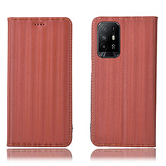 Leather Case Stands Flip Cover Holder H23P for Oppo A94 5G Brown