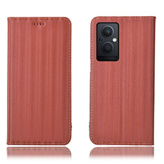 Leather Case Stands Flip Cover Holder H23P for Oppo F21 Pro 5G Brown