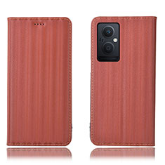 Leather Case Stands Flip Cover Holder H23P for Oppo F21s Pro 5G Brown