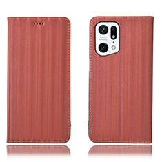Leather Case Stands Flip Cover Holder H23P for Oppo Find X5 5G Brown