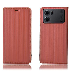 Leather Case Stands Flip Cover Holder H23P for Oppo K10 5G Brown
