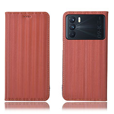 Leather Case Stands Flip Cover Holder H23P for Oppo K9 Pro 5G Brown