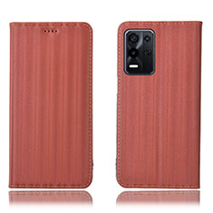 Leather Case Stands Flip Cover Holder H23P for Oppo K9X 5G Brown