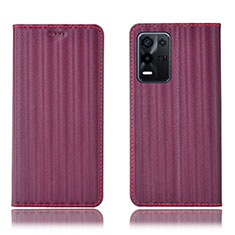 Leather Case Stands Flip Cover Holder H23P for Oppo K9X 5G Red Wine