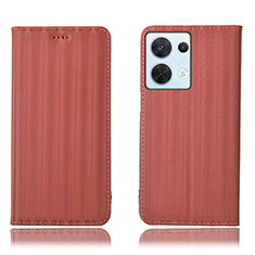 Leather Case Stands Flip Cover Holder H23P for Oppo Reno8 5G Brown