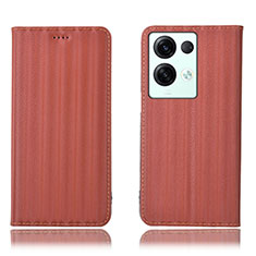 Leather Case Stands Flip Cover Holder H23P for Oppo Reno8 Pro 5G Brown