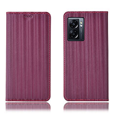 Leather Case Stands Flip Cover Holder H23P for Realme V23 5G Red Wine