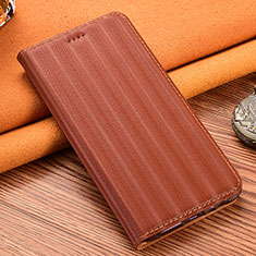 Leather Case Stands Flip Cover Holder H23P for Xiaomi Redmi Note 9 Brown