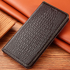 Leather Case Stands Flip Cover Holder H24P for Motorola Moto G14 Brown