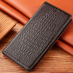 Leather Case Stands Flip Cover Holder H24P for OnePlus 12R 5G Brown