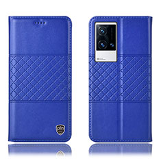 Leather Case Stands Flip Cover Holder H27P for Vivo iQOO 8 5G Blue