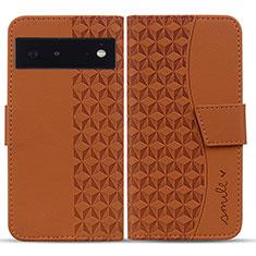 Leather Case Stands Flip Cover Holder HF1 for Google Pixel 6a 5G Brown