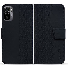 Leather Case Stands Flip Cover Holder HF1 for Xiaomi Redmi Note 10 4G Black