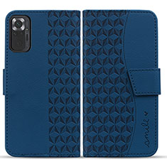 Leather Case Stands Flip Cover Holder HF1 for Xiaomi Redmi Note 10 Pro 4G Blue