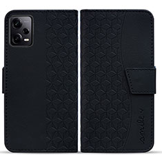 Leather Case Stands Flip Cover Holder HF1 for Xiaomi Redmi Note 12 Pro+ Plus 5G Black