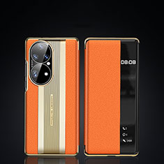 Leather Case Stands Flip Cover Holder JB2 for Huawei P50 Pro Orange