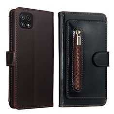 Leather Case Stands Flip Cover Holder JDK for Samsung Galaxy A22s 5G Brown