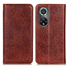 Leather Case Stands Flip Cover Holder K01Z for Huawei Honor 50 Pro 5G Brown