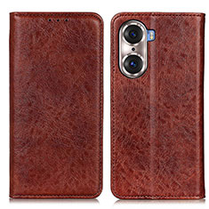 Leather Case Stands Flip Cover Holder K01Z for Huawei Honor 60 5G Brown