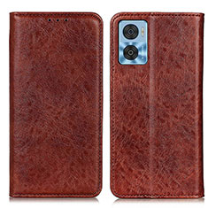 Leather Case Stands Flip Cover Holder K01Z for Motorola Moto E22 Brown