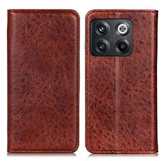 Leather Case Stands Flip Cover Holder K01Z for OnePlus 10T 5G Brown