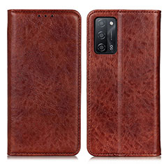 Leather Case Stands Flip Cover Holder K01Z for Oppo A53s 5G Brown