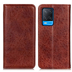 Leather Case Stands Flip Cover Holder K01Z for Oppo A54 4G Brown