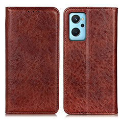 Leather Case Stands Flip Cover Holder K01Z for Oppo A96 4G Brown
