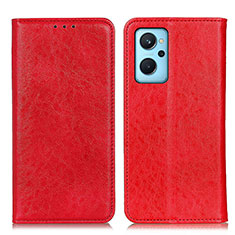 Leather Case Stands Flip Cover Holder K01Z for Oppo A96 4G Red