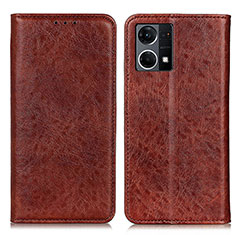 Leather Case Stands Flip Cover Holder K01Z for Oppo F21 Pro 4G Brown