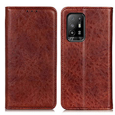 Leather Case Stands Flip Cover Holder K01Z for Oppo Reno5 Z 5G Brown
