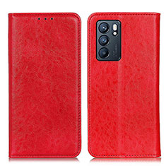 Leather Case Stands Flip Cover Holder K01Z for Oppo Reno6 5G Red