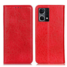 Leather Case Stands Flip Cover Holder K01Z for Oppo Reno7 4G Red