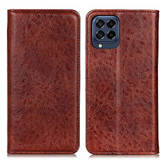 Leather Case Stands Flip Cover Holder K01Z for Samsung Galaxy M53 5G Brown