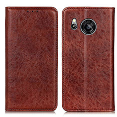 Leather Case Stands Flip Cover Holder K01Z for Sharp Aquos Sense8 Brown