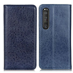 Leather Case Stands Flip Cover Holder K01Z for Sony Xperia 1 III Blue