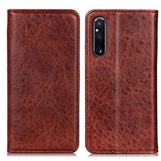 Leather Case Stands Flip Cover Holder K01Z for Sony Xperia 1 V Brown