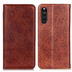 Leather Case Stands Flip Cover Holder K01Z for Sony Xperia 10 III SO-52B Brown