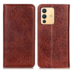 Leather Case Stands Flip Cover Holder K01Z for Vivo V23 5G Brown