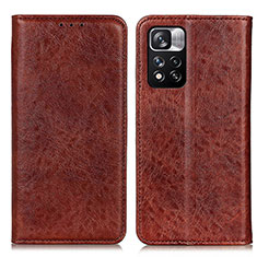 Leather Case Stands Flip Cover Holder K01Z for Xiaomi Mi 11i 5G (2022) Brown