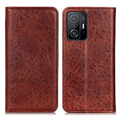 Leather Case Stands Flip Cover Holder K01Z for Xiaomi Mi 11T 5G Brown