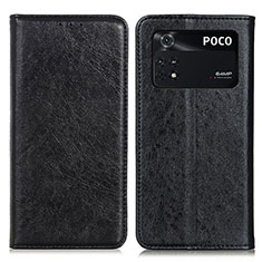 Leather Case Stands Flip Cover Holder K01Z for Xiaomi Poco M4 Pro 4G Black