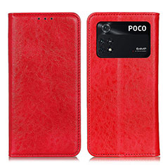 Leather Case Stands Flip Cover Holder K01Z for Xiaomi Poco M4 Pro 4G Red