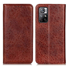 Leather Case Stands Flip Cover Holder K01Z for Xiaomi Poco M4 Pro 5G Brown