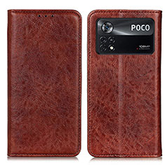 Leather Case Stands Flip Cover Holder K01Z for Xiaomi Poco X4 Pro 5G Brown