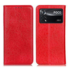 Leather Case Stands Flip Cover Holder K01Z for Xiaomi Poco X4 Pro 5G Red