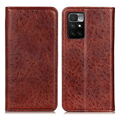 Leather Case Stands Flip Cover Holder K01Z for Xiaomi Redmi 10 4G Brown