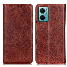 Leather Case Stands Flip Cover Holder K01Z for Xiaomi Redmi 10 5G Brown