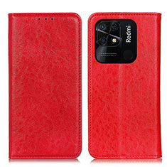 Leather Case Stands Flip Cover Holder K01Z for Xiaomi Redmi 10 India Red