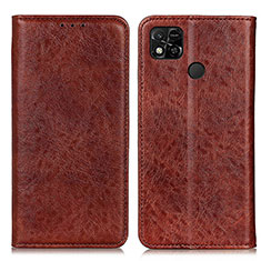 Leather Case Stands Flip Cover Holder K01Z for Xiaomi Redmi 9C Brown